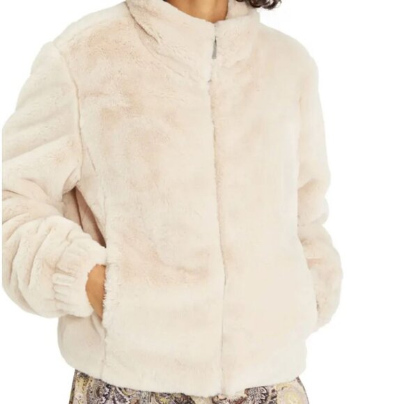 Sanctuary | Mock Neck Faux Fur Jacket in "Maple" Cream | Size Large - Picture 4 of 15